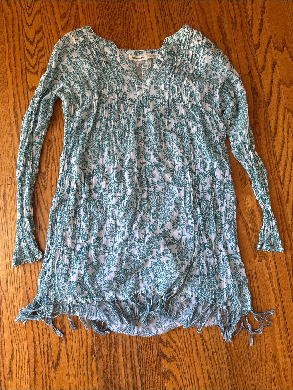 Roller Rabbit Aqua Floral Fringe Tunic